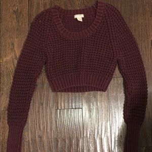 Maroon waffle knit cropped sweater